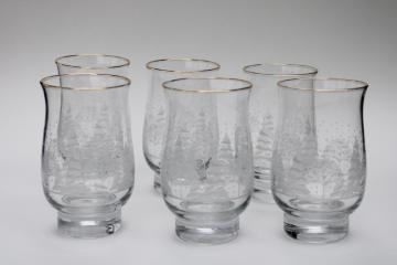 catalog photo of set of 6 vintage Libbey Christmas glasses, winter white trees & snow