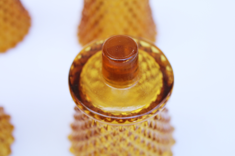 photo of set of 6 vintage amber glass diamond point peg candle holder cups for votive tea light candles  #3