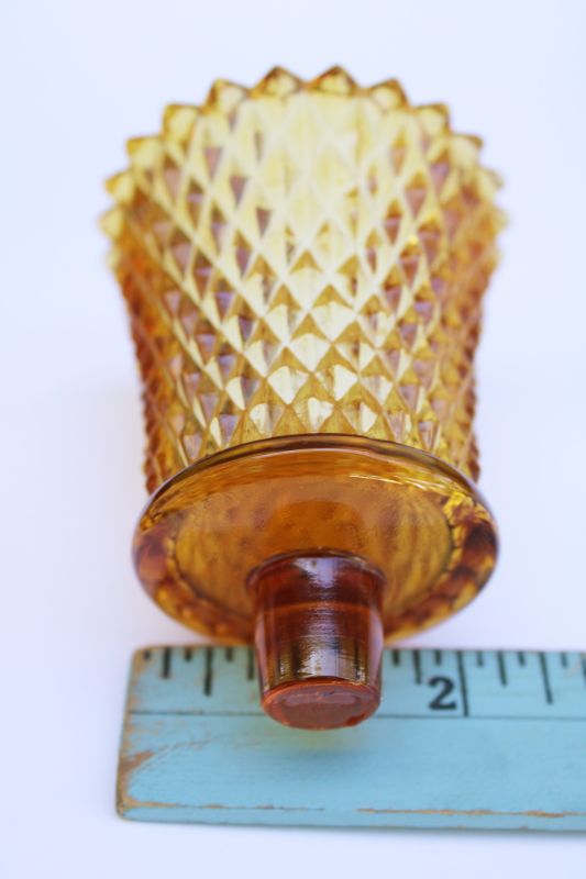 photo of set of 6 vintage amber glass diamond point peg candle holder cups for votive tea light candles  #5