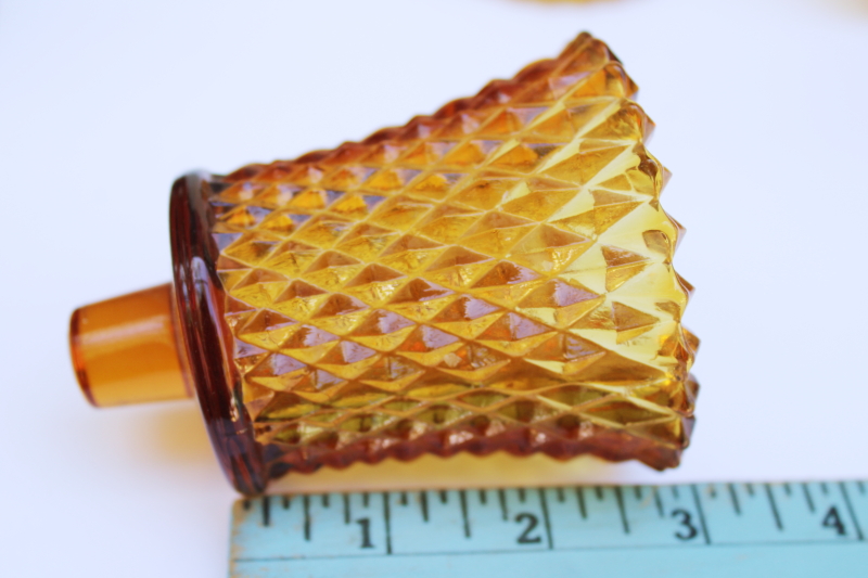 photo of set of 6 vintage amber glass diamond point peg candle holder cups for votive tea light candles  #6