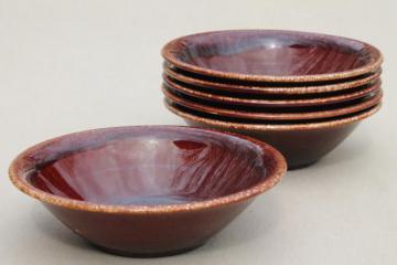 catalog photo of set of 6 vintage brown drip glaze pottery bowls, USA mark stoneware dishes