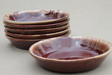 catalog photo of set of 6 vintage brown drip glaze pottery bowls, USA mark stoneware dishes