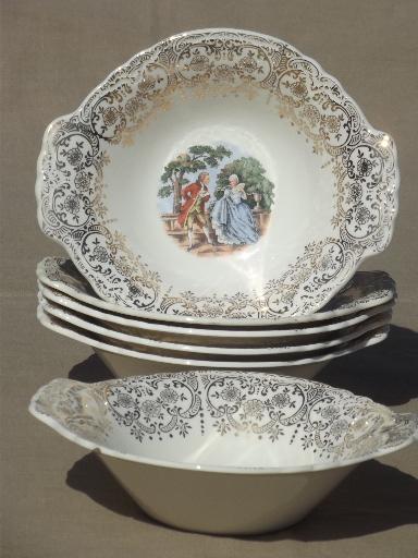 photo of set of 6 vintage colonial couple handled soup bowls, Radission / W S George #1