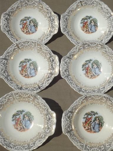 photo of set of 6 vintage colonial couple handled soup bowls, Radission / W S George #4