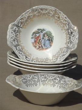 catalog photo of set of 6 vintage colonial couple handled soup bowls, Radission / W S George