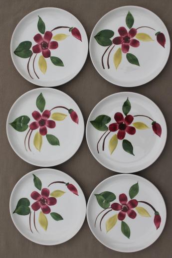 photo of set of 6 vintage hand-painted pottery cake & pie plates, Blue Ridge or Stetson? #1