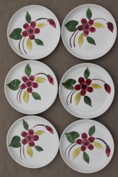 catalog photo of set of 6 vintage hand-painted pottery cake & pie plates, Blue Ridge or Stetson?