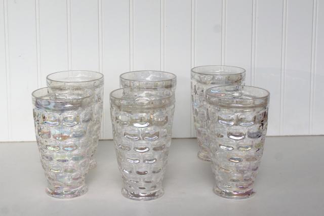 photo of set of 6 vintage thumbprint pattern glass tumblers, iridescent moonglow luster #1