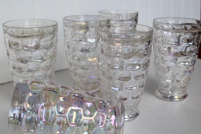 photo of set of 6 vintage thumbprint pattern glass tumblers, iridescent moonglow luster #2