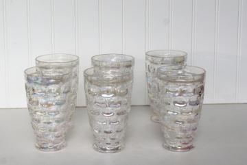 catalog photo of set of 6 vintage thumbprint pattern glass tumblers, iridescent moonglow luster