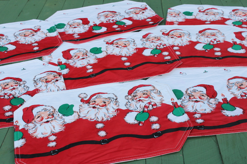 photo of set of 8 80s vintage vinyl placemats retro Santa Claus print for Christmas party table, holiday decor  #1
