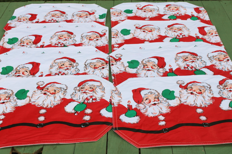 photo of set of 8 80s vintage vinyl placemats retro Santa Claus print for Christmas party table, holiday decor  #4