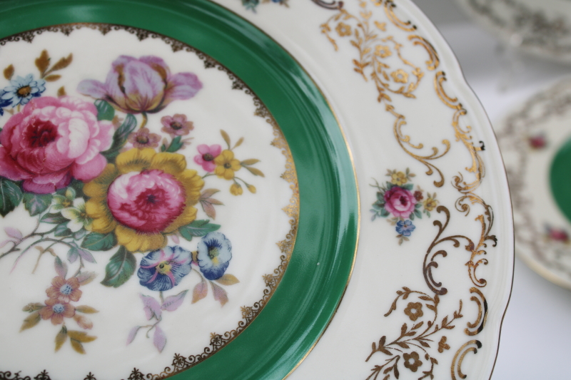 photo of set of 8 Czechoslovakia vintage china dinner plates w/ Dresden floral, green border #4