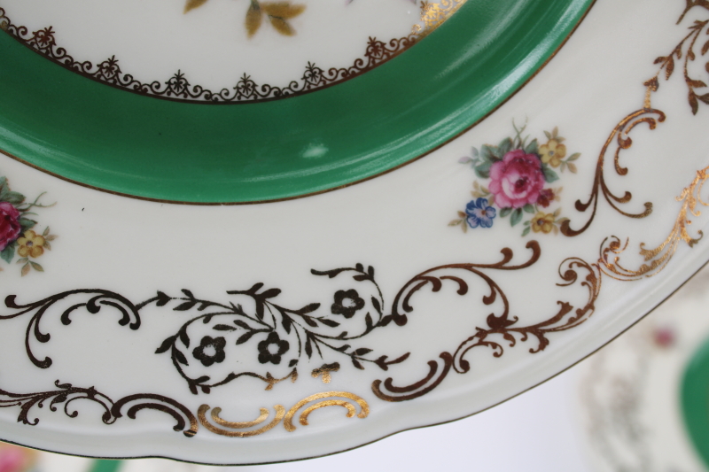 photo of set of 8 Czechoslovakia vintage china dinner plates w/ Dresden floral, green border #5