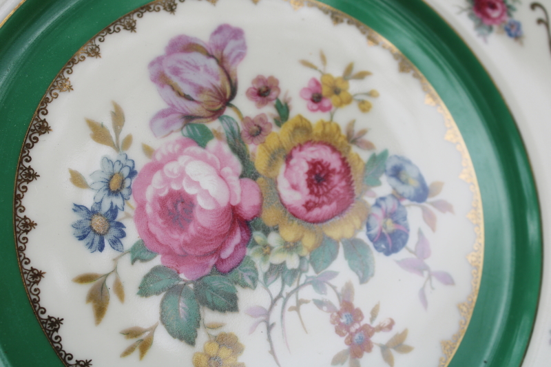 photo of set of 8 Czechoslovakia vintage china dinner plates w/ Dresden floral, green border #6