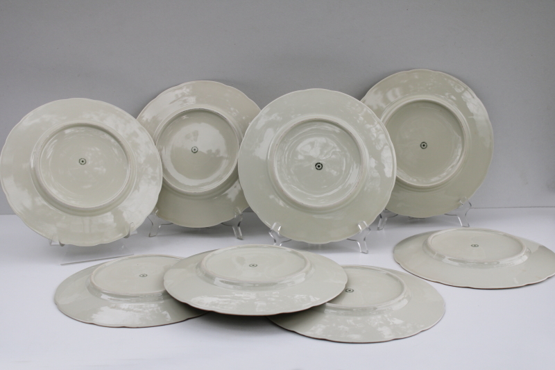 photo of set of 8 Czechoslovakia vintage china dinner plates w/ Dresden floral, green border #9