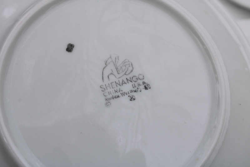 photo of set of 8 Shenango china atomic flower mod restaurant plates, MCM vintage aqua & mauve pink starburst  #3