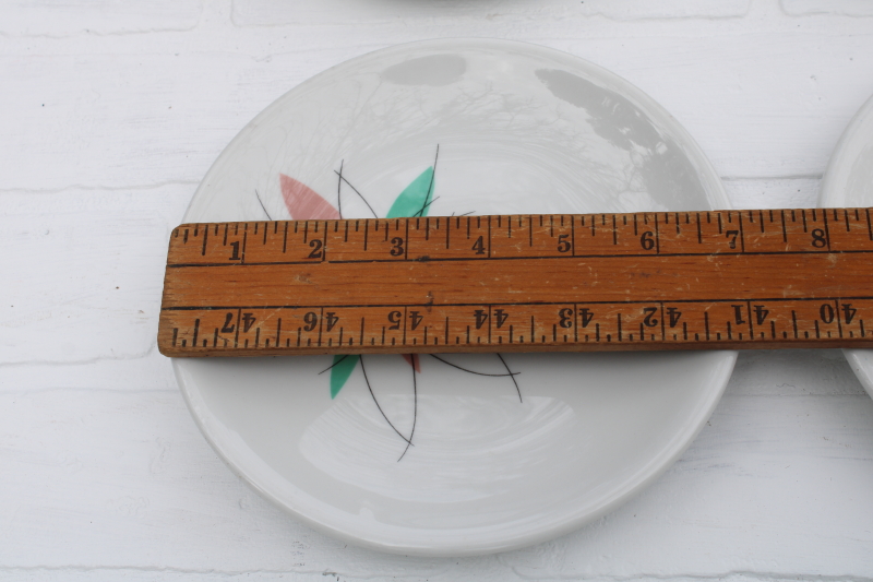 photo of set of 8 Shenango china atomic flower mod restaurant plates, MCM vintage aqua & mauve pink starburst  #4