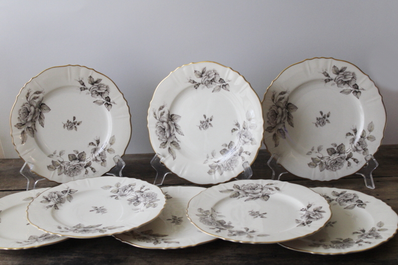 photo of set of 8 Syracuse china salad plates, 60s vintage Graymont floral on old ivory #1