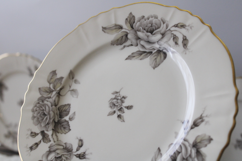 photo of set of 8 Syracuse china salad plates, 60s vintage Graymont floral on old ivory #2