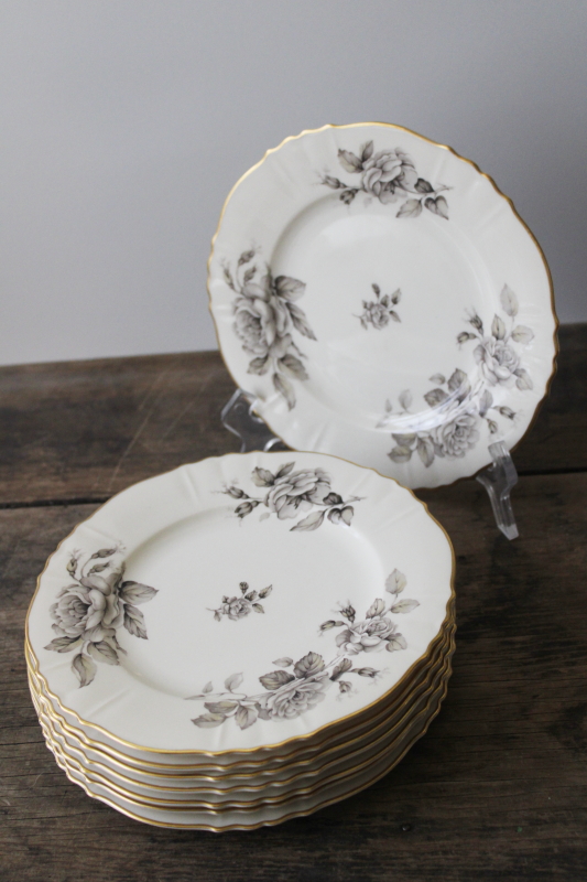 photo of set of 8 Syracuse china salad plates, 60s vintage Graymont floral on old ivory #3