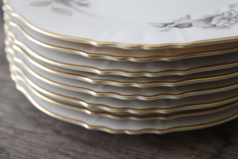 photo of set of 8 Syracuse china salad plates, 60s vintage Graymont floral on old ivory #5