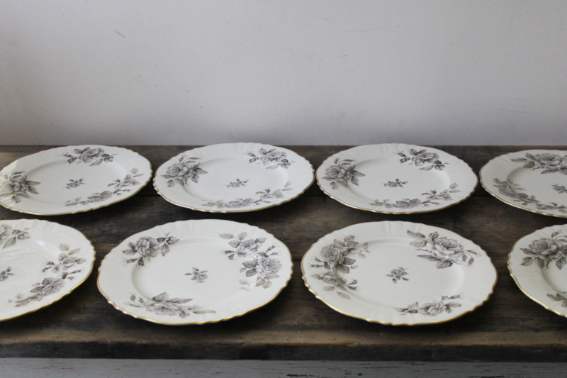 photo of set of 8 Syracuse china salad plates, 60s vintage Graymont floral on old ivory #6