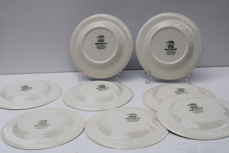 photo of set of 8 USA Royal china blue willow pattern dinner plates, vintage transferware  #7