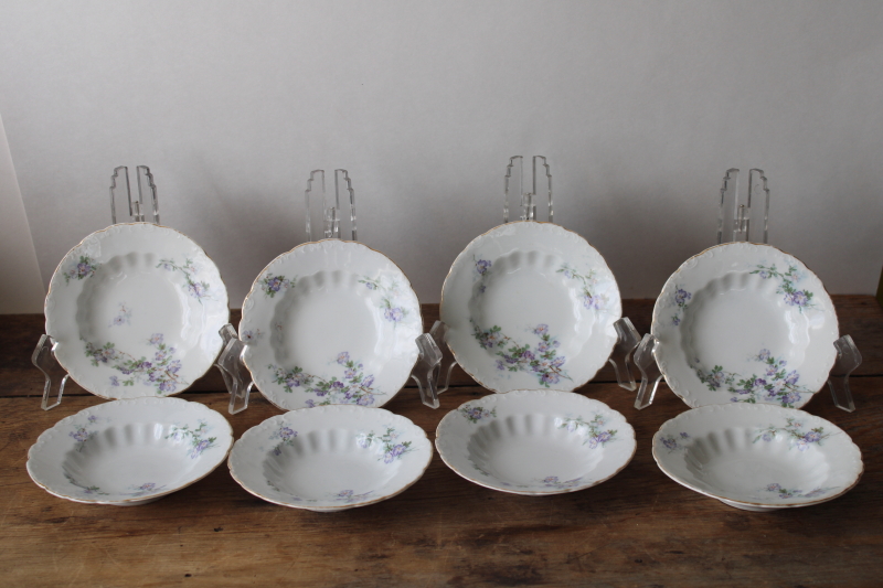 photo of set of 8 antique vintage Austria china fruit bowls or dessert dishes w/ lavender flowers  #1