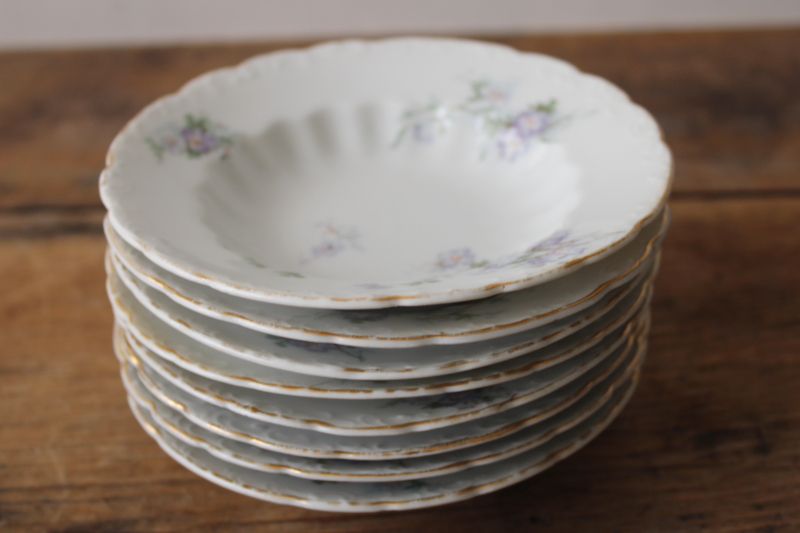 photo of set of 8 antique vintage Austria china fruit bowls or dessert dishes w/ lavender flowers  #2