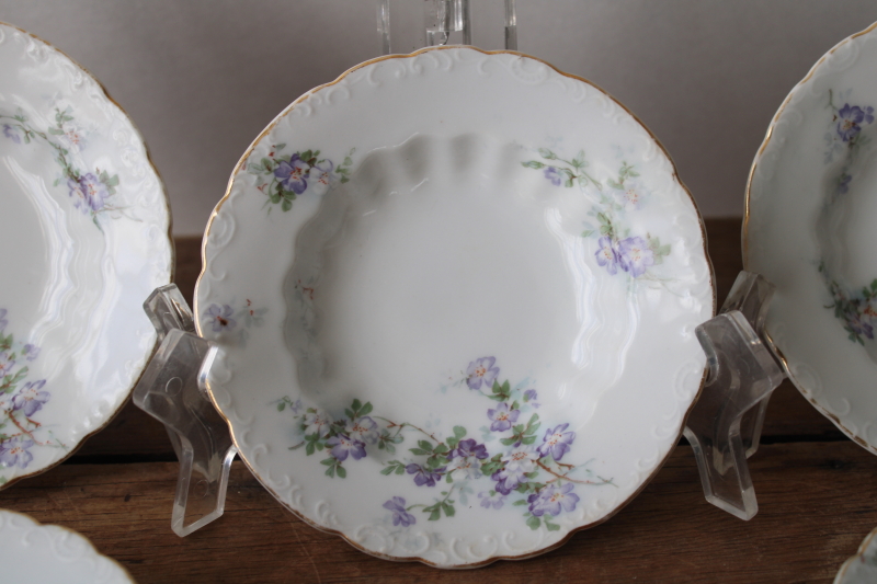 photo of set of 8 antique vintage Austria china fruit bowls or dessert dishes w/ lavender flowers  #4