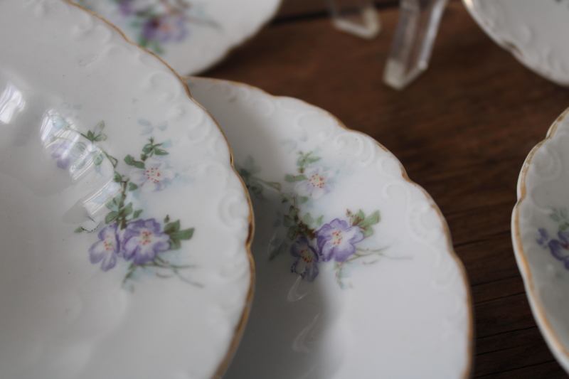 photo of set of 8 antique vintage Austria china fruit bowls or dessert dishes w/ lavender flowers  #5