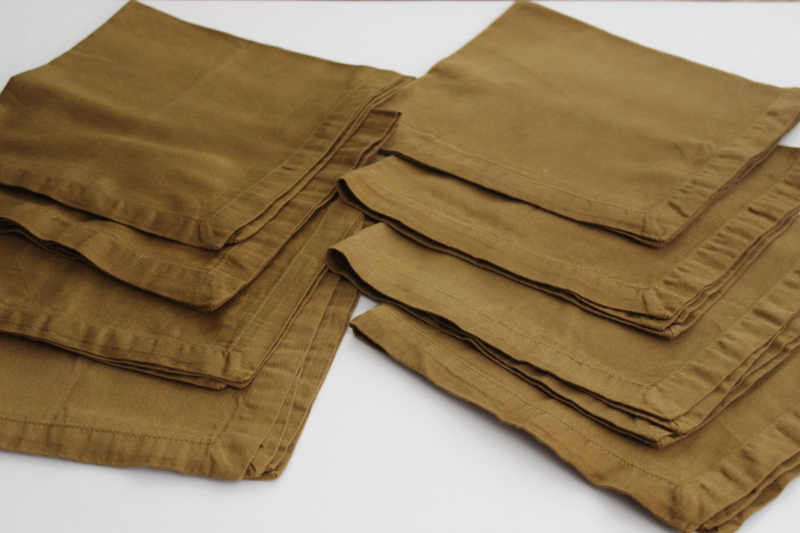 photo of set of 8 cotton napkins, deep khaki dark golden curry mustard brown solid color #1