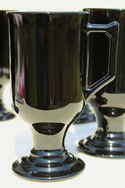 photo of set of 8 footed cups or tall mugs, vintage black glass, Indiana Continental #3