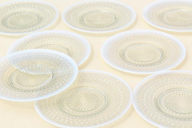 photo of set of 8 moonstone opalescent glass salad / dessert plates, vintage Anchor Hocking #1