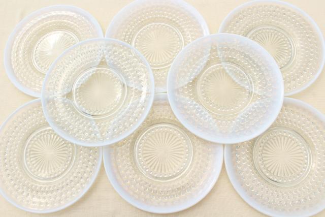 photo of set of 8 moonstone opalescent glass salad / dessert plates, vintage Anchor Hocking #2