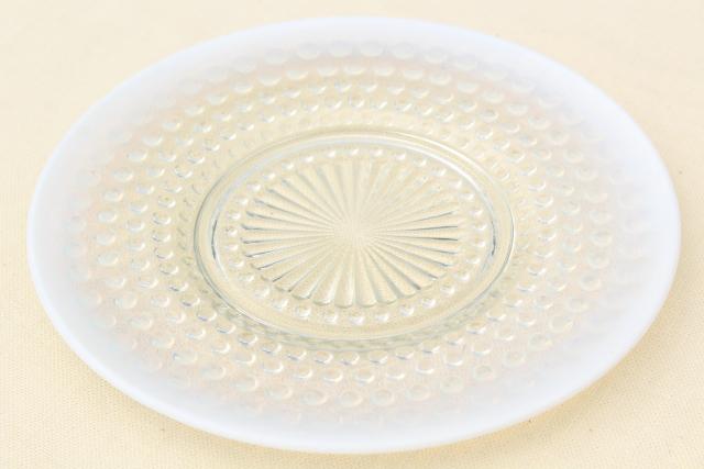 photo of set of 8 moonstone opalescent glass salad / dessert plates, vintage Anchor Hocking #4