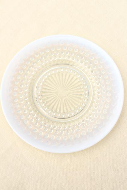 photo of set of 8 moonstone opalescent glass salad / dessert plates, vintage Anchor Hocking #5