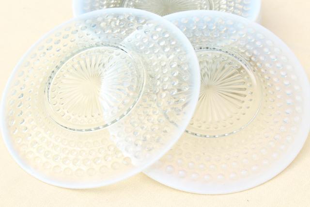 photo of set of 8 moonstone opalescent glass salad / dessert plates, vintage Anchor Hocking #7