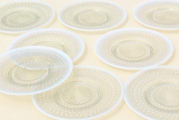 catalog photo of set of 8 moonstone opalescent glass salad / dessert plates, vintage Anchor Hocking