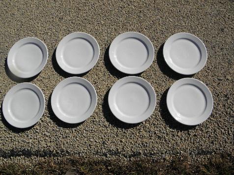 photo of set of 8 old railroad or hotel china plates, Euro style vintage white ironstone #1