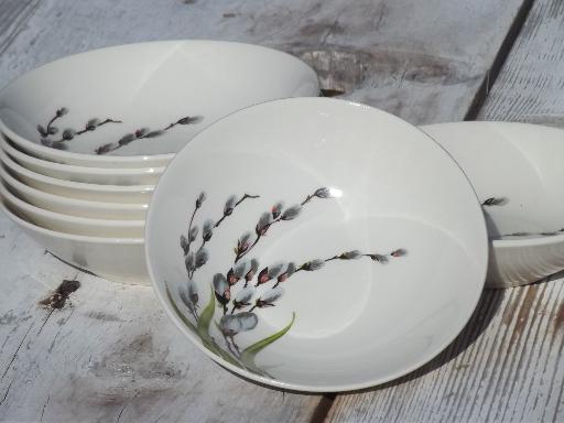 photo of set of 8 pussy willow print fruit bowls, 50s vintage W S George china #1