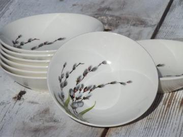 catalog photo of set of 8 pussy willow print fruit bowls, 50s vintage W S George china