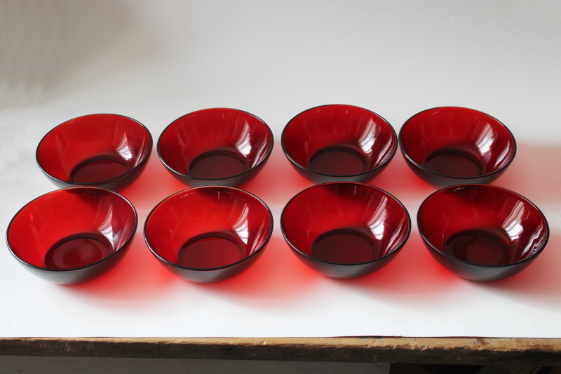photo of set of 8 red glass fruit bowls or dessert dishes, vintage Anchor Hocking Royal Ruby glass  #1