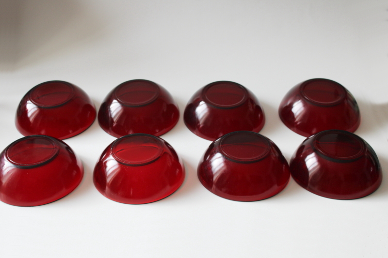 photo of set of 8 red glass fruit bowls or dessert dishes, vintage Anchor Hocking Royal Ruby glass  #5