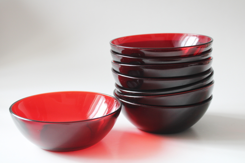 photo of set of 8 red glass fruit bowls or dessert dishes, vintage Anchor Hocking Royal Ruby glass  #7