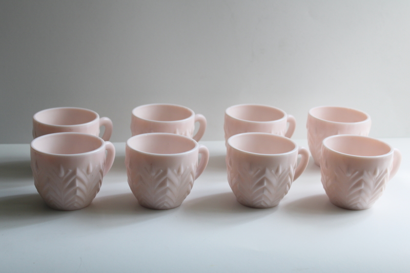 photo of set of 8 shell pink milk glass snack set or punch cups, 50s vintage Jeannette glass  #1