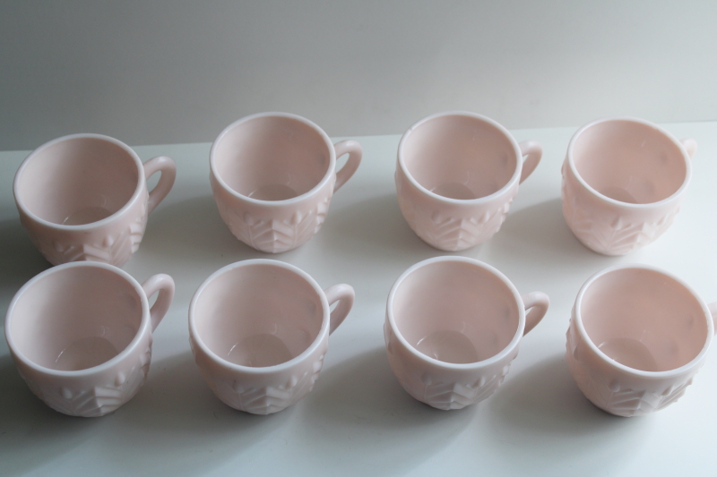 photo of set of 8 shell pink milk glass snack set or punch cups, 50s vintage Jeannette glass  #2