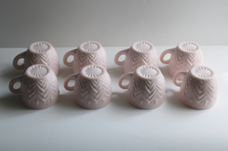 photo of set of 8 shell pink milk glass snack set or punch cups, 50s vintage Jeannette glass  #3