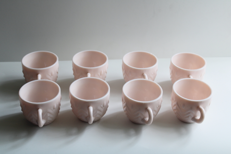 photo of set of 8 shell pink milk glass snack set or punch cups, 50s vintage Jeannette glass  #5